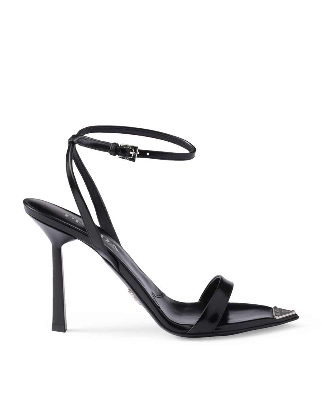 Prada Black Brushed Leather Heeled Sandals