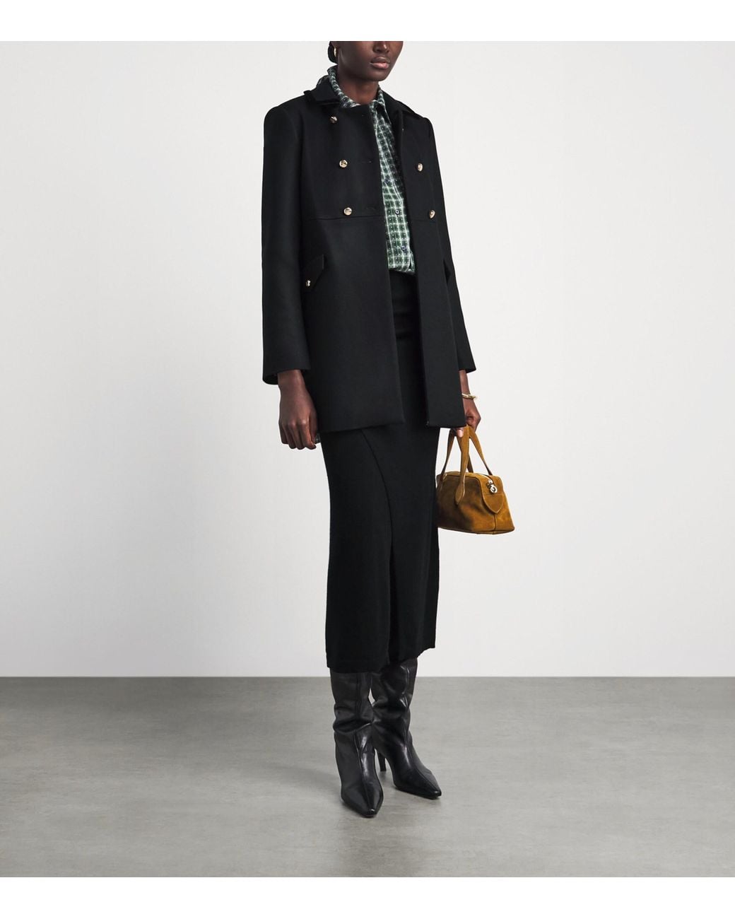 Sandro Black Wool-Blend Pea Coat