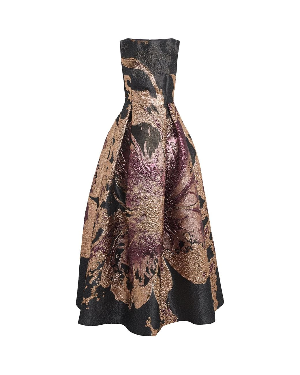 Talbot Runhof Brown Metallic Magnolia Jacquard Gown
