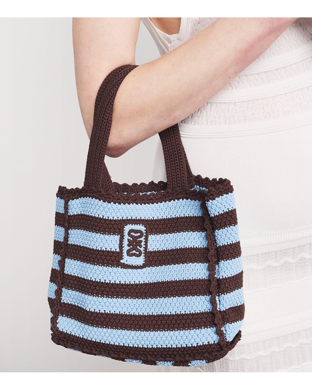 Sandro Black Crochet Stripe Tote Bag