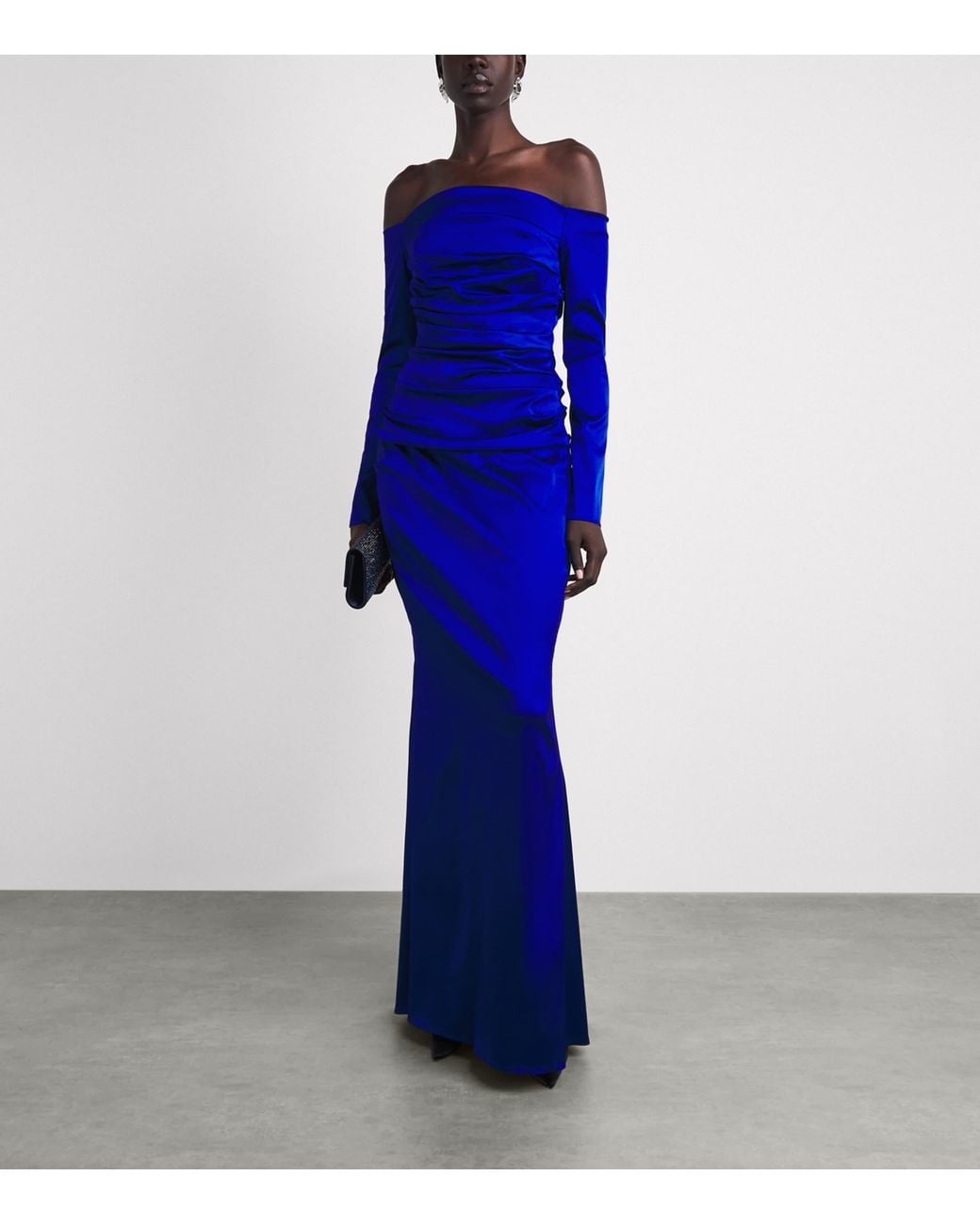Talbot Runhof Blue Stretch-Satin Gathered Column Gown