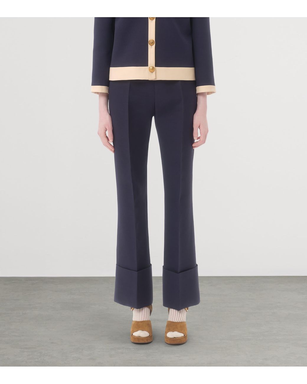 Valentino Blue Wool-Silk Flared Trousers