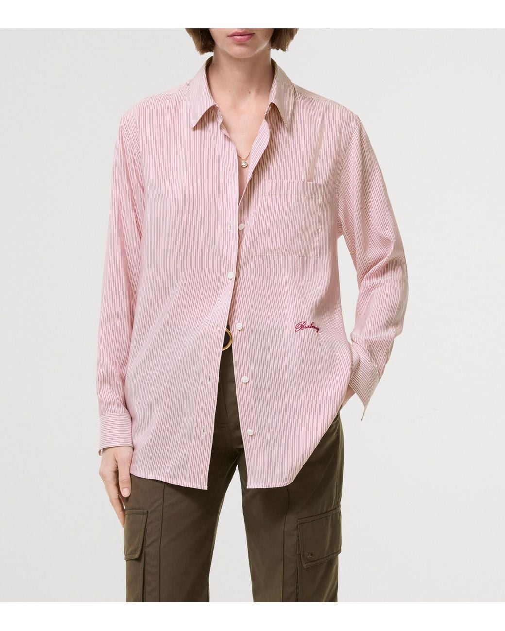 Burberry Pink Silk Stripe Relaxed Shirt