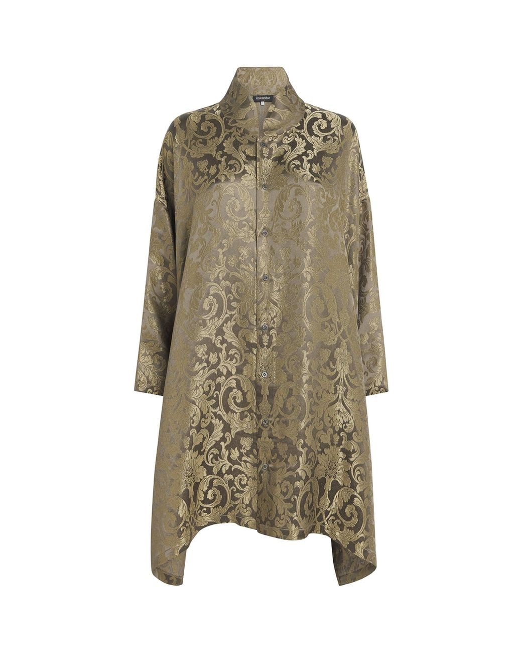 Eskandar Green Metallic Jacquard Longline Shirt