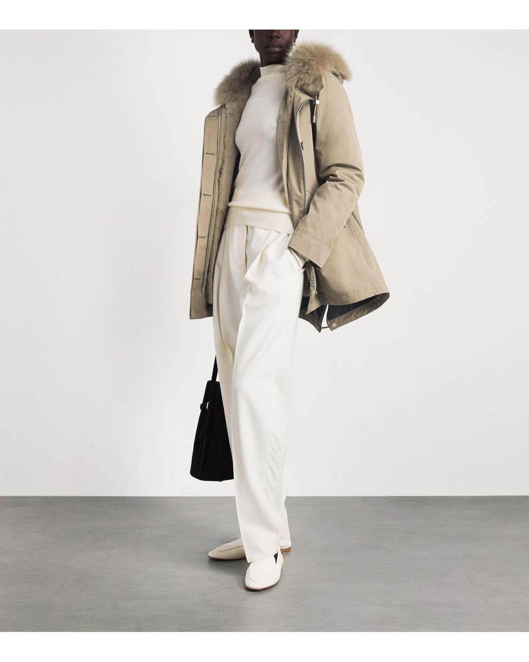 Yves Salomon Natural Down Fur-Trim Technical Parka Coat