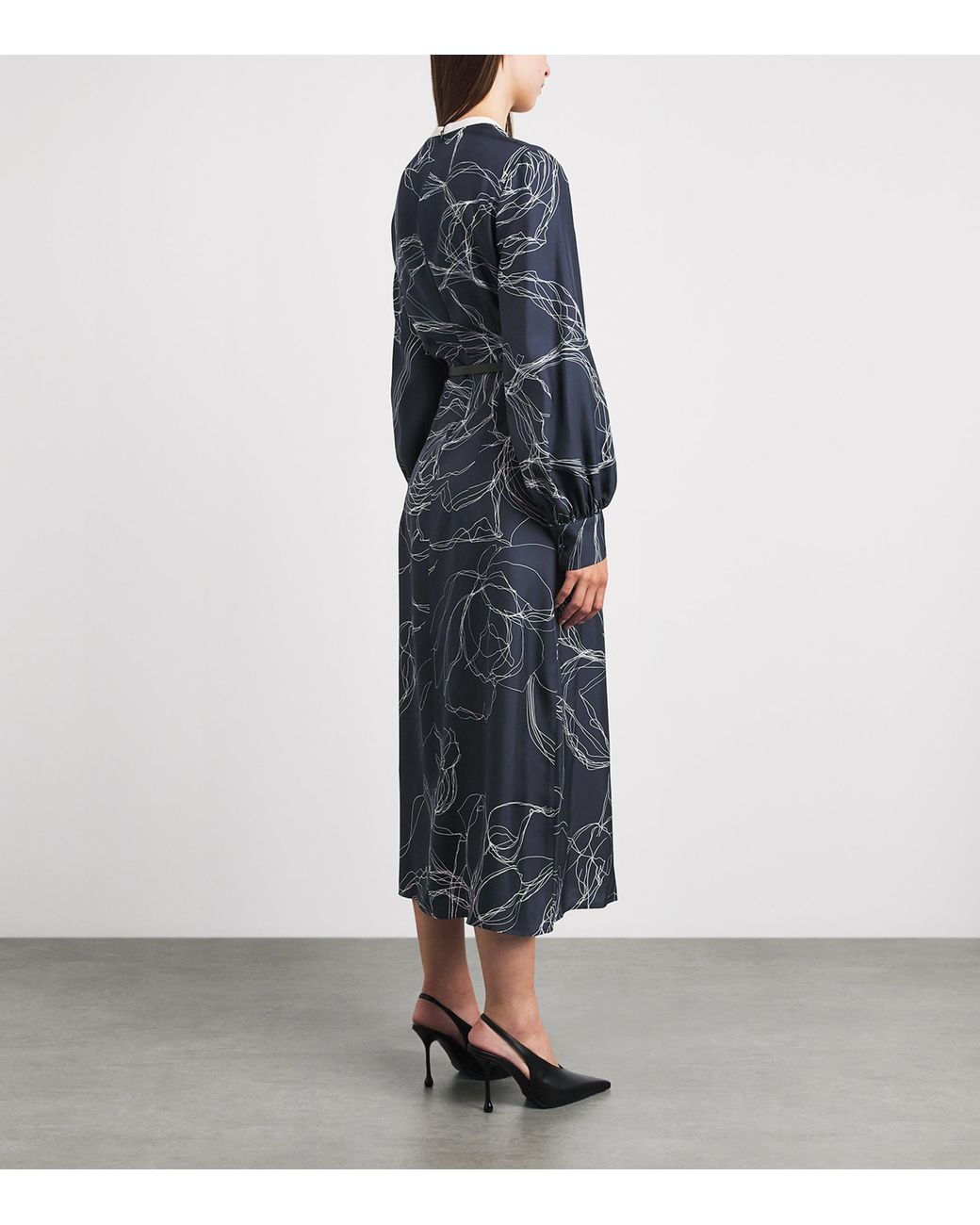 Fabiana Filippi Gray Silk Printed Midi Dress