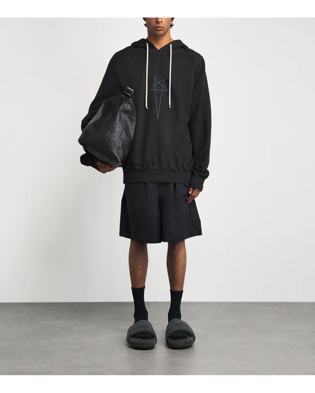 Rick Owens Black Cotton Pentagram Hoodie for men