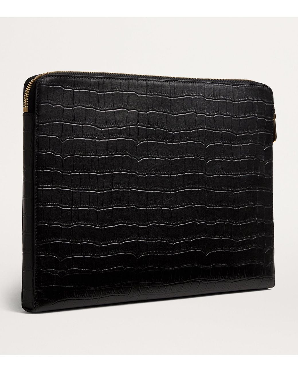 Harrods Black Large Croc-Embossed Leather Pouch