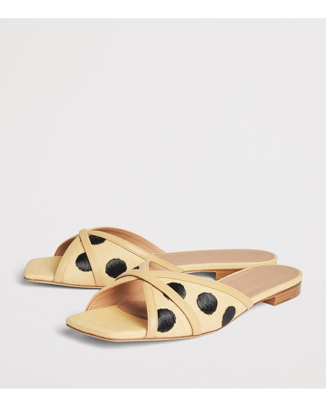 Malone Souliers Natural Raffia-Leather Perla Flat Mules