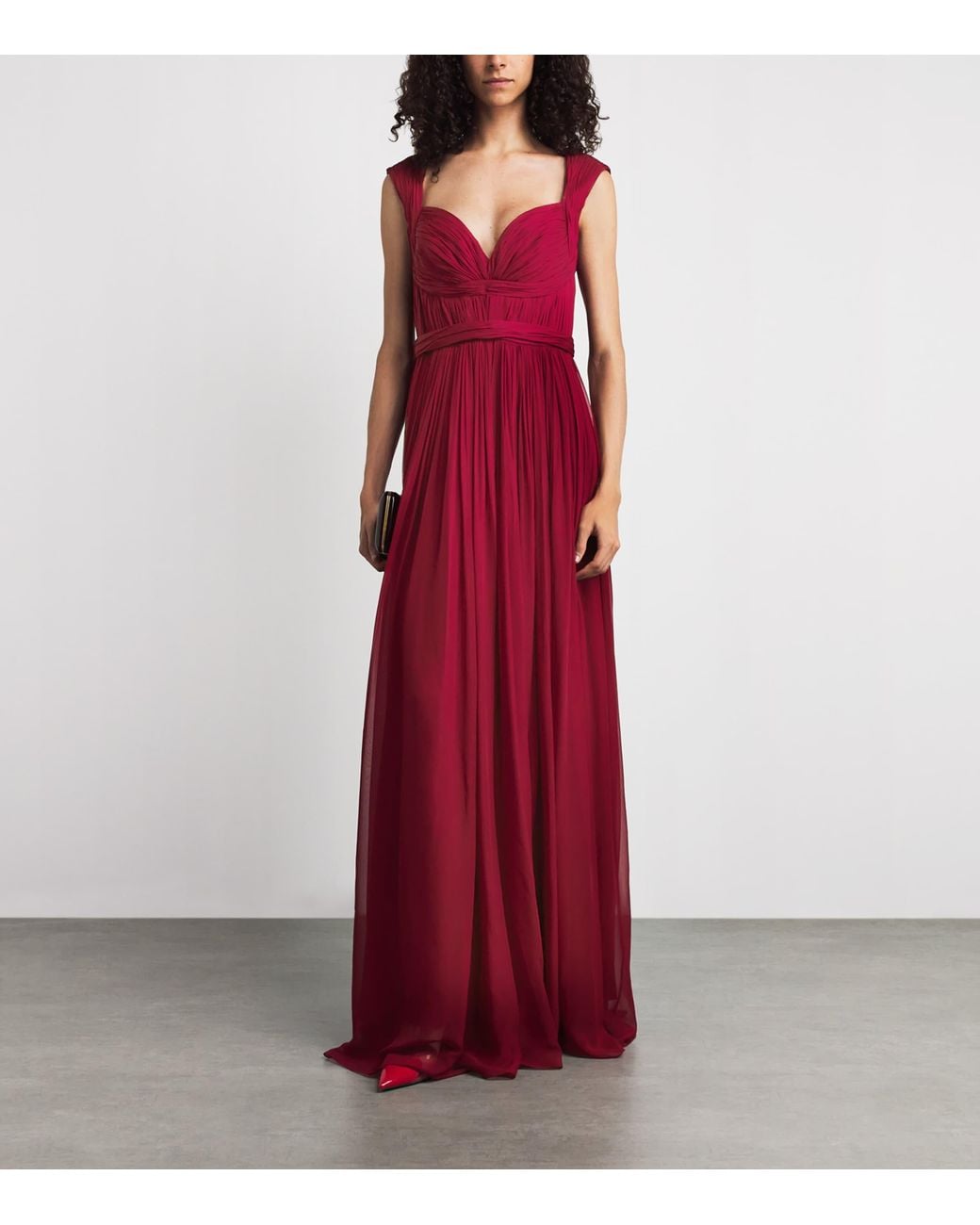 Pamella Roland Red Chiffon Plunge Gown
