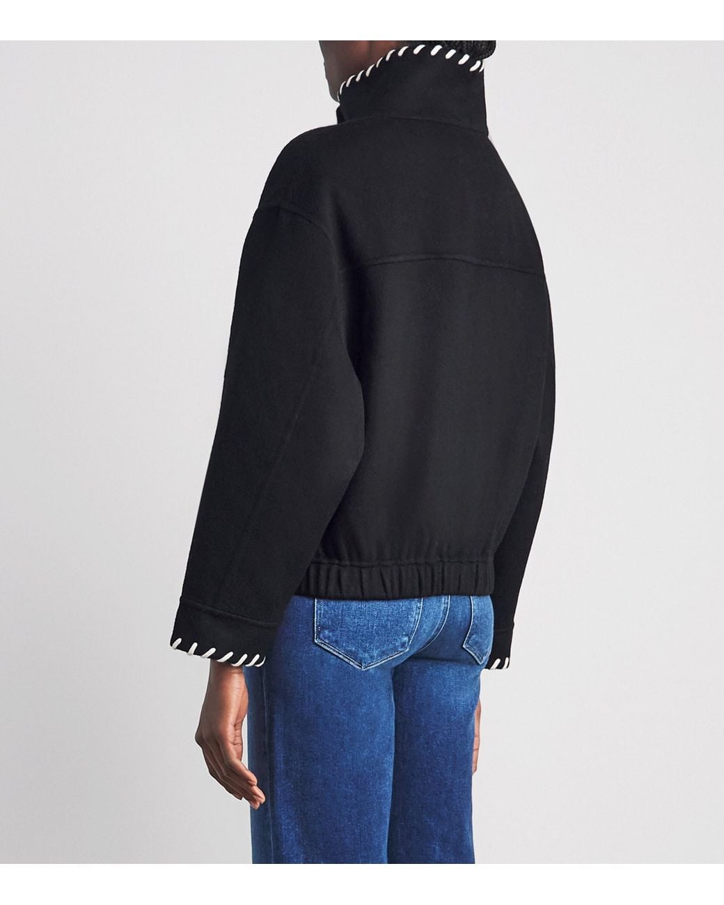 Sandro Black Wool Topstitch Stand-Collar Jacket