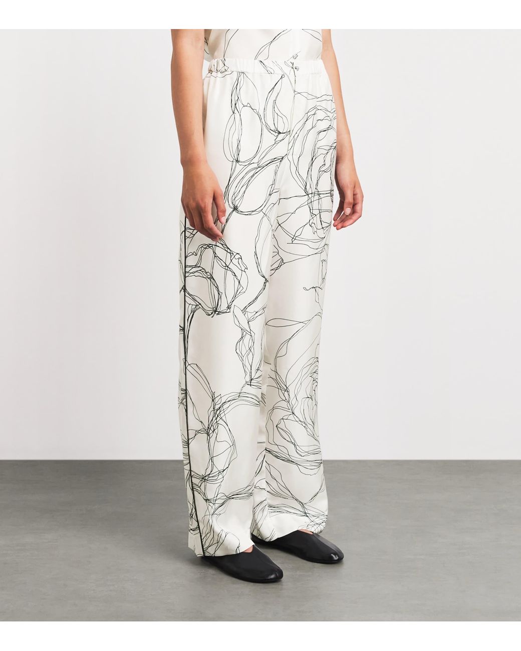 Fabiana Filippi White Silk Twill Printed Trousers