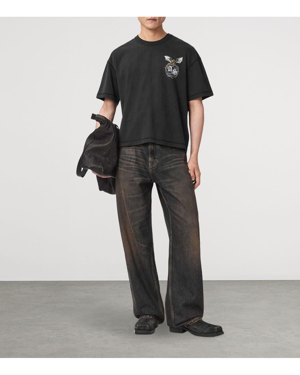 AllSaints Black Organic Cotton Wyvern T-Shirt for men