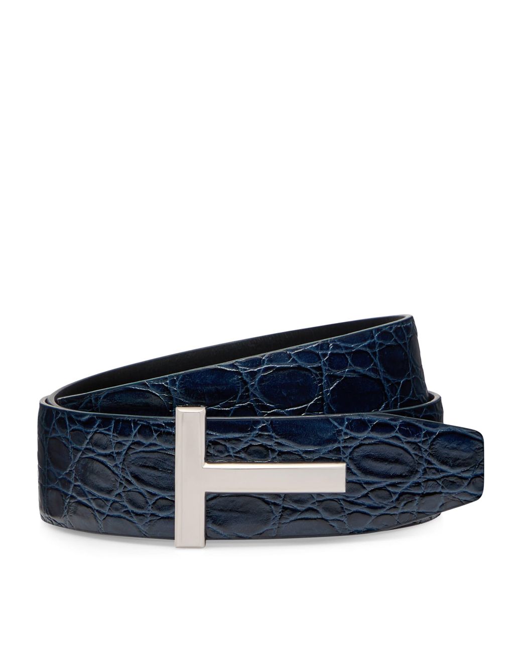 Tom Ford Blue Leather Reversible T Icon Belt for men