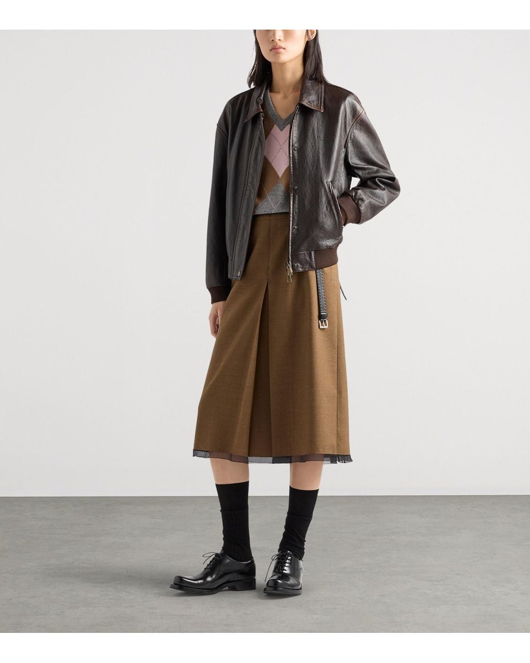 Prada Gray Cashmere Argyle V-Neck Sweater