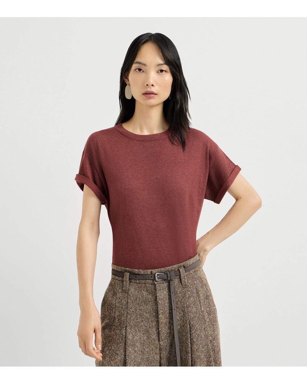 Brunello Cucinelli Red Cashmere-Silk-Blend Sparkling T-Shirt