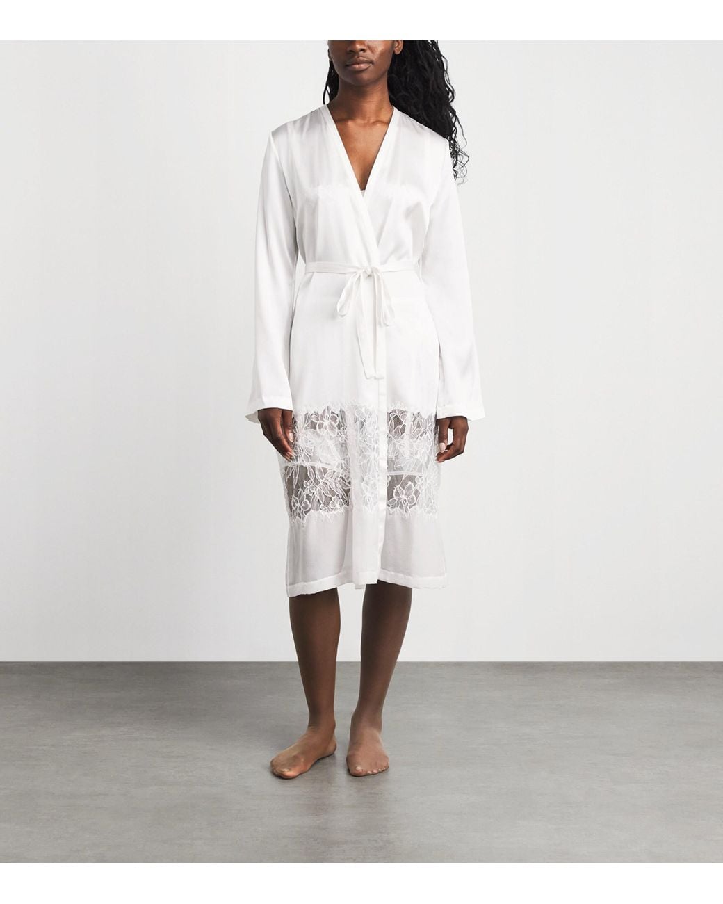 Kiki de Montparnasse White Silk Lace-Trim Iris Midi Robe