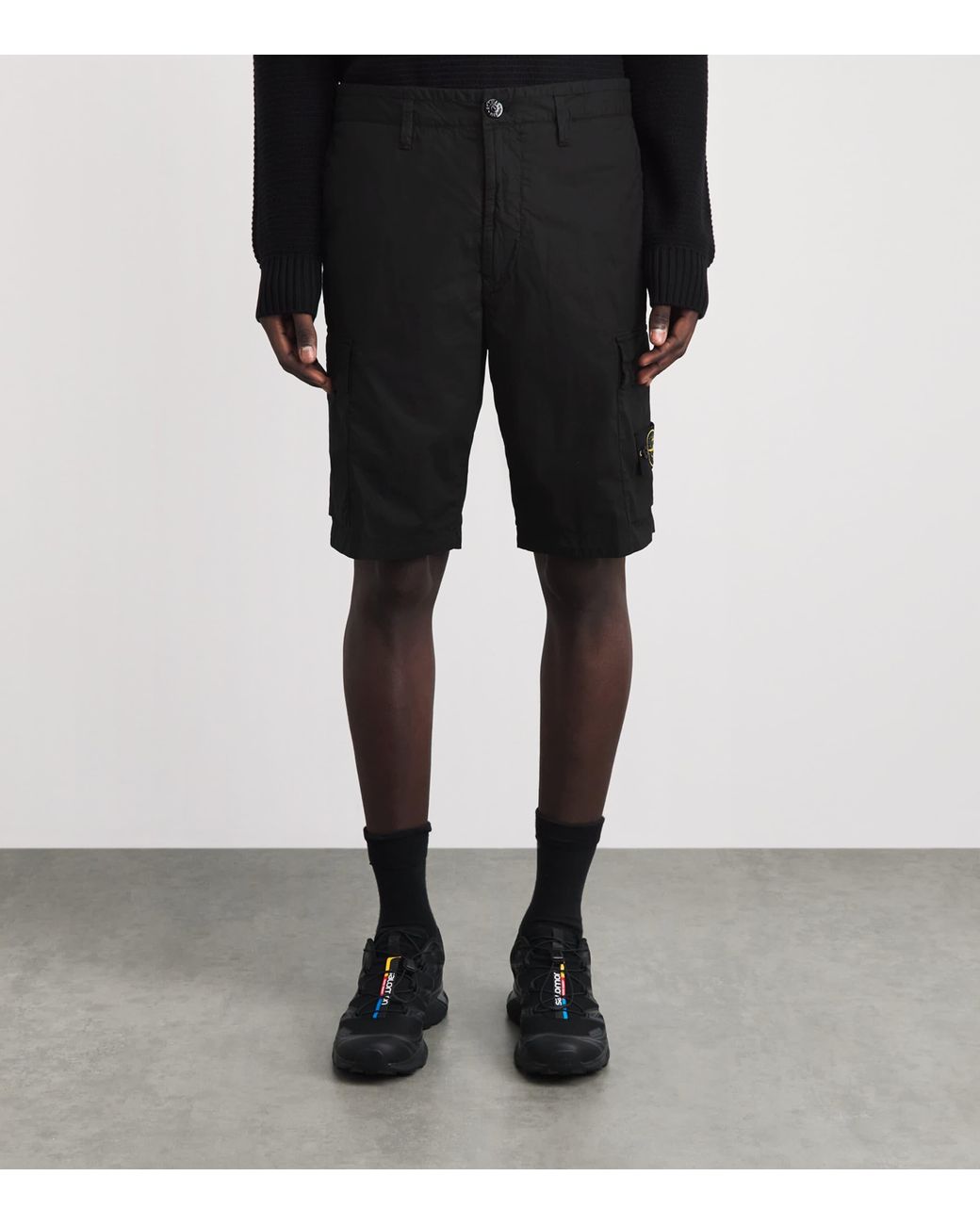 Stone Island Black Stretch-Cotton Cargo Shorts for men