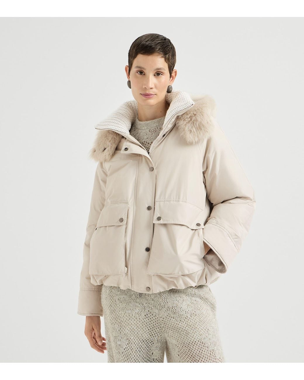 Brunello Cucinelli Natural Down Shearling-Trim Parka