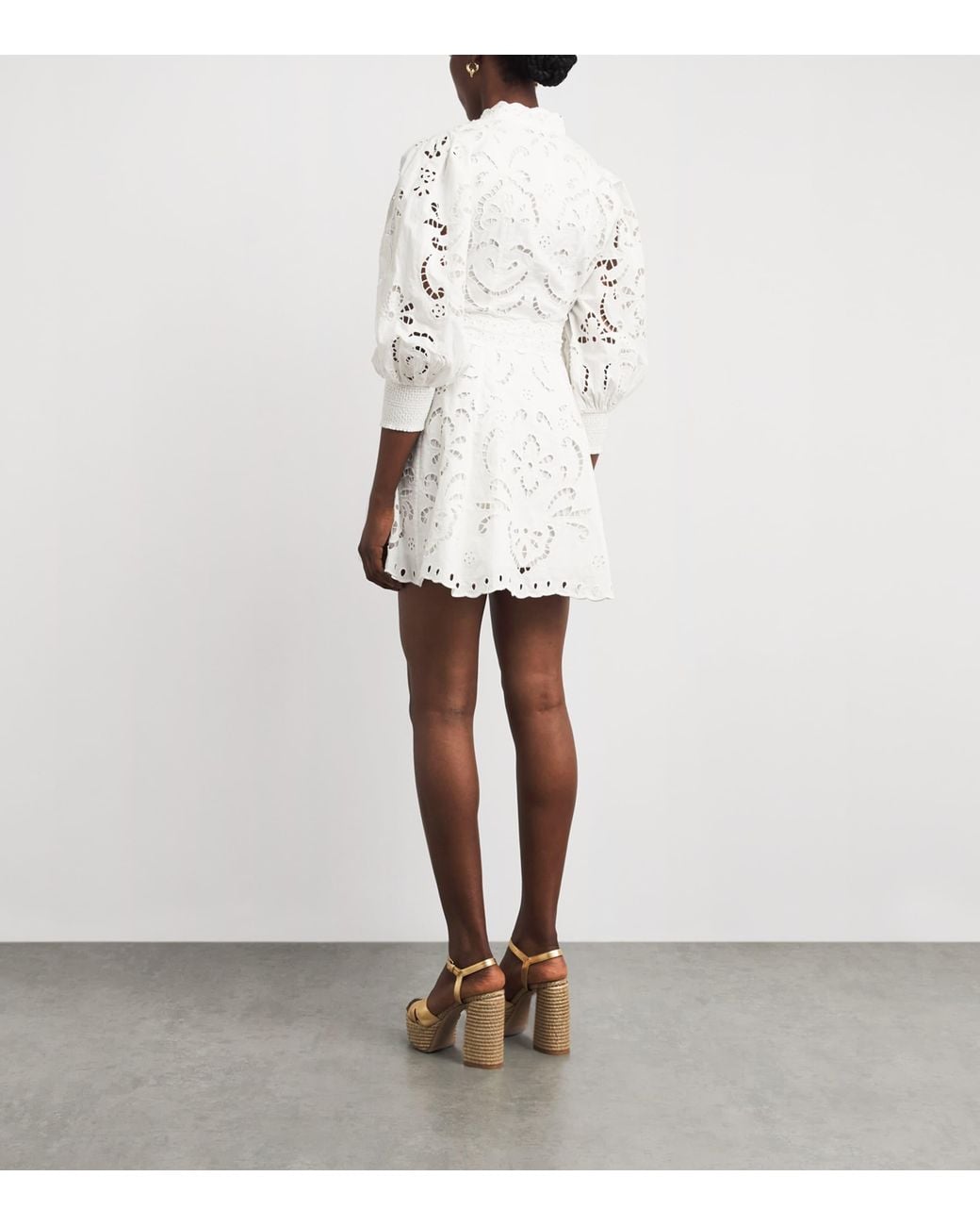 Alice + Olivia White Embroidered Lucy Mini Shirt Dress
