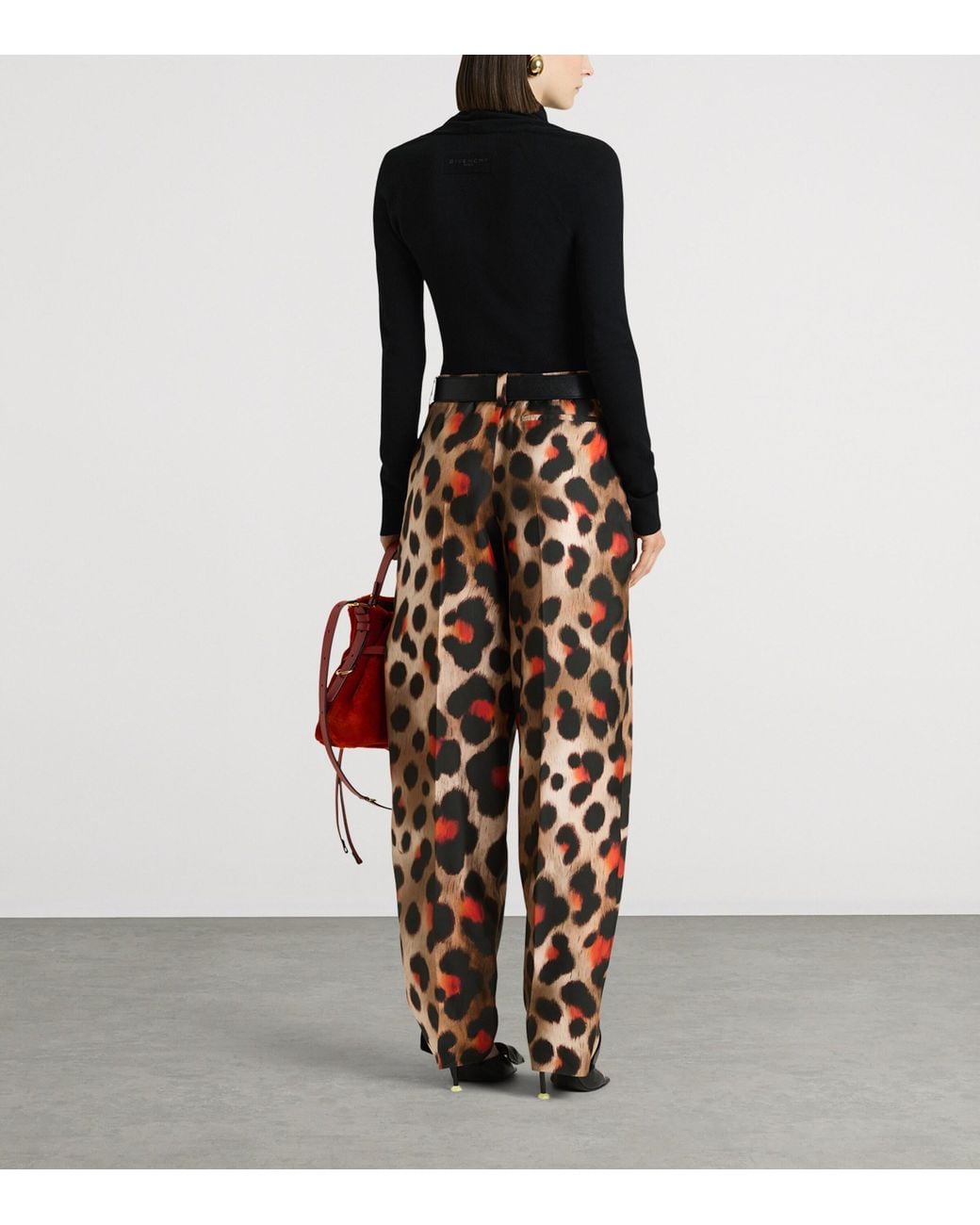 Givenchy Brown Silk Leopard Tailored Trousers
