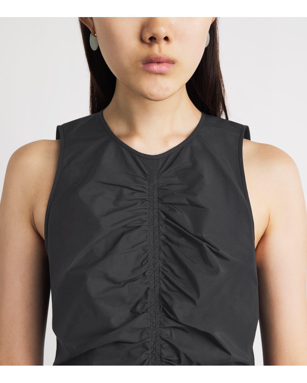 Theory Black Cotton Ruched Asymmetric Midi Dress