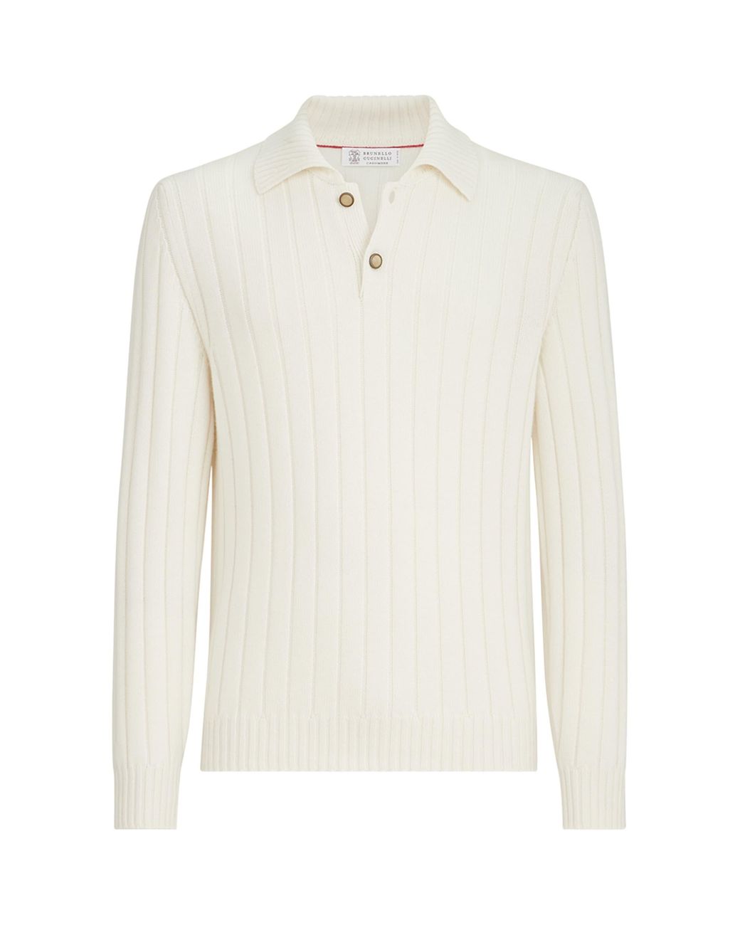 Brunello Cucinelli White Cashmere Polo Sweater for men