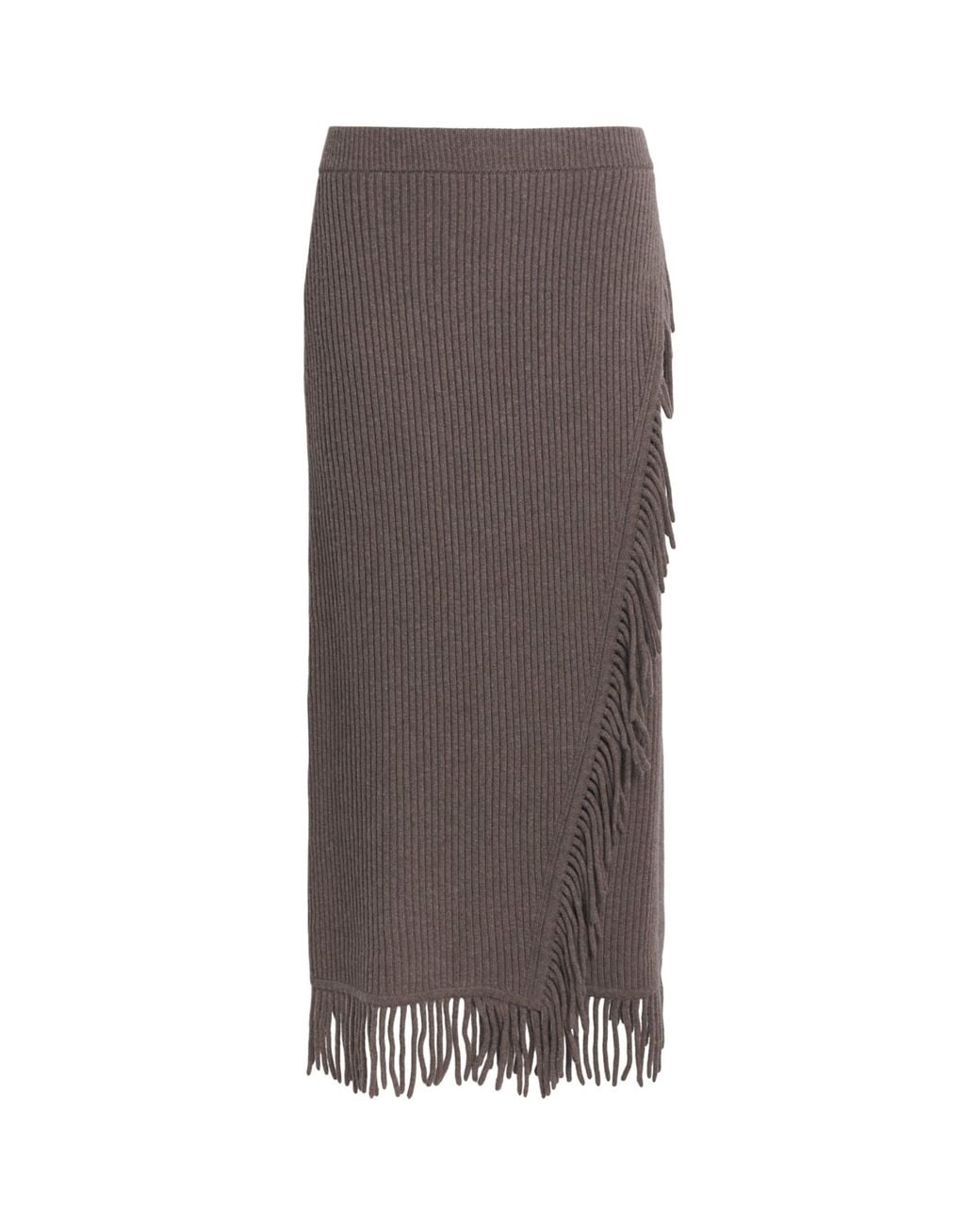 Jonathan Simkhai Brown Wool-Cashmere Fringe Wrap Midi Skirt