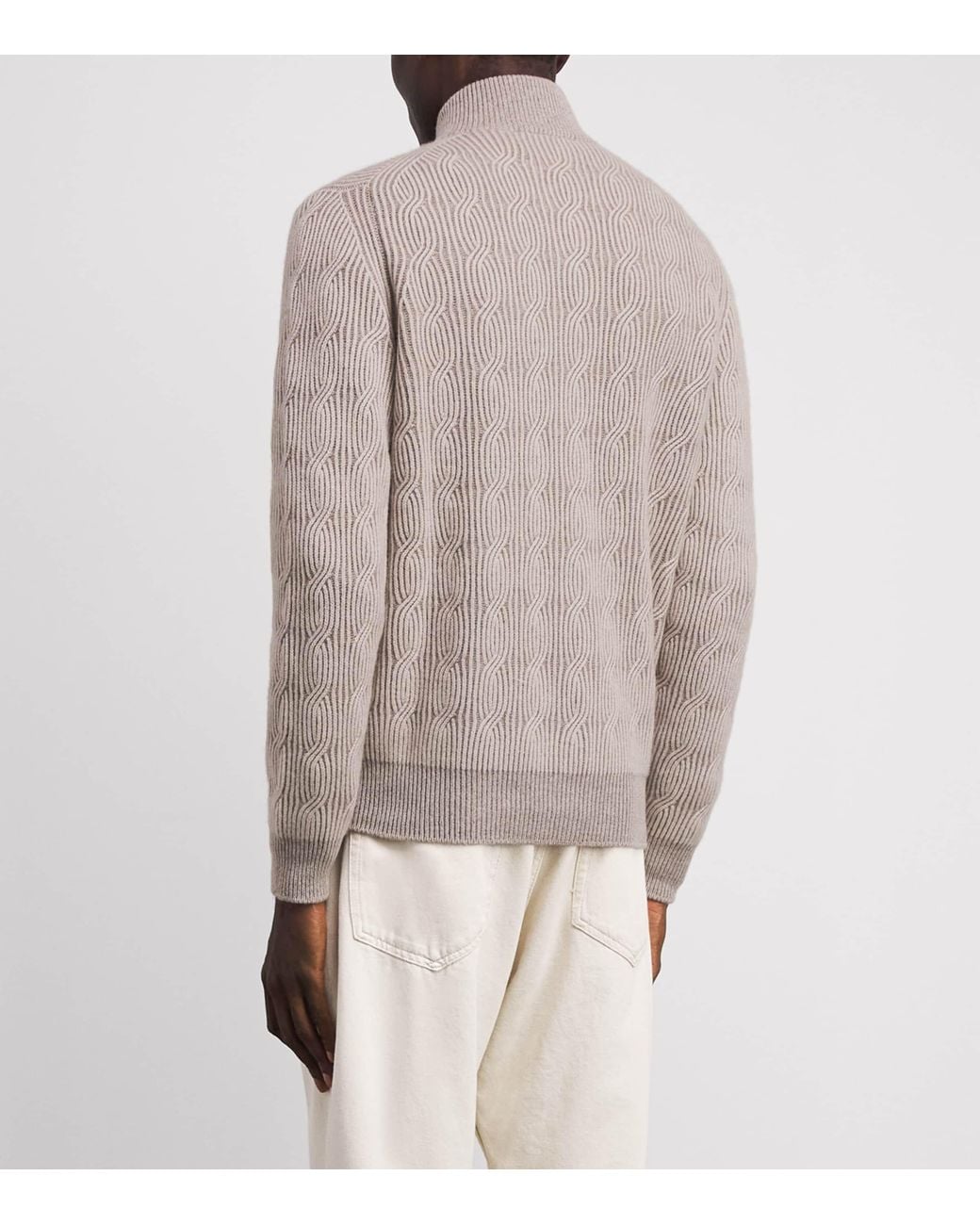 FIORONI CASHMERE Brown Cashmere Cable-Knit Zip-Up Sweatshirt for men