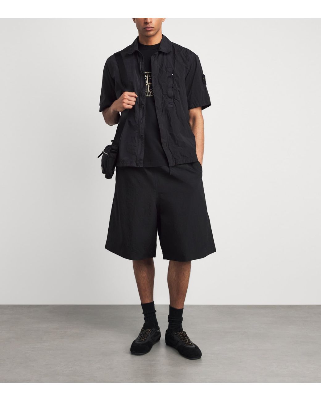 Stone Island Black Nylon Zip-Up T-Shirt for men