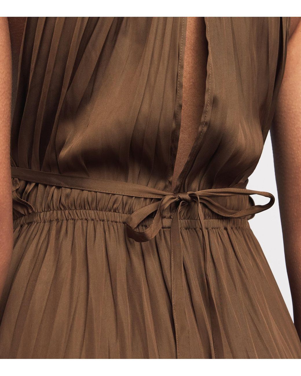 Maje Brown Satin Pleated Maxi Dress