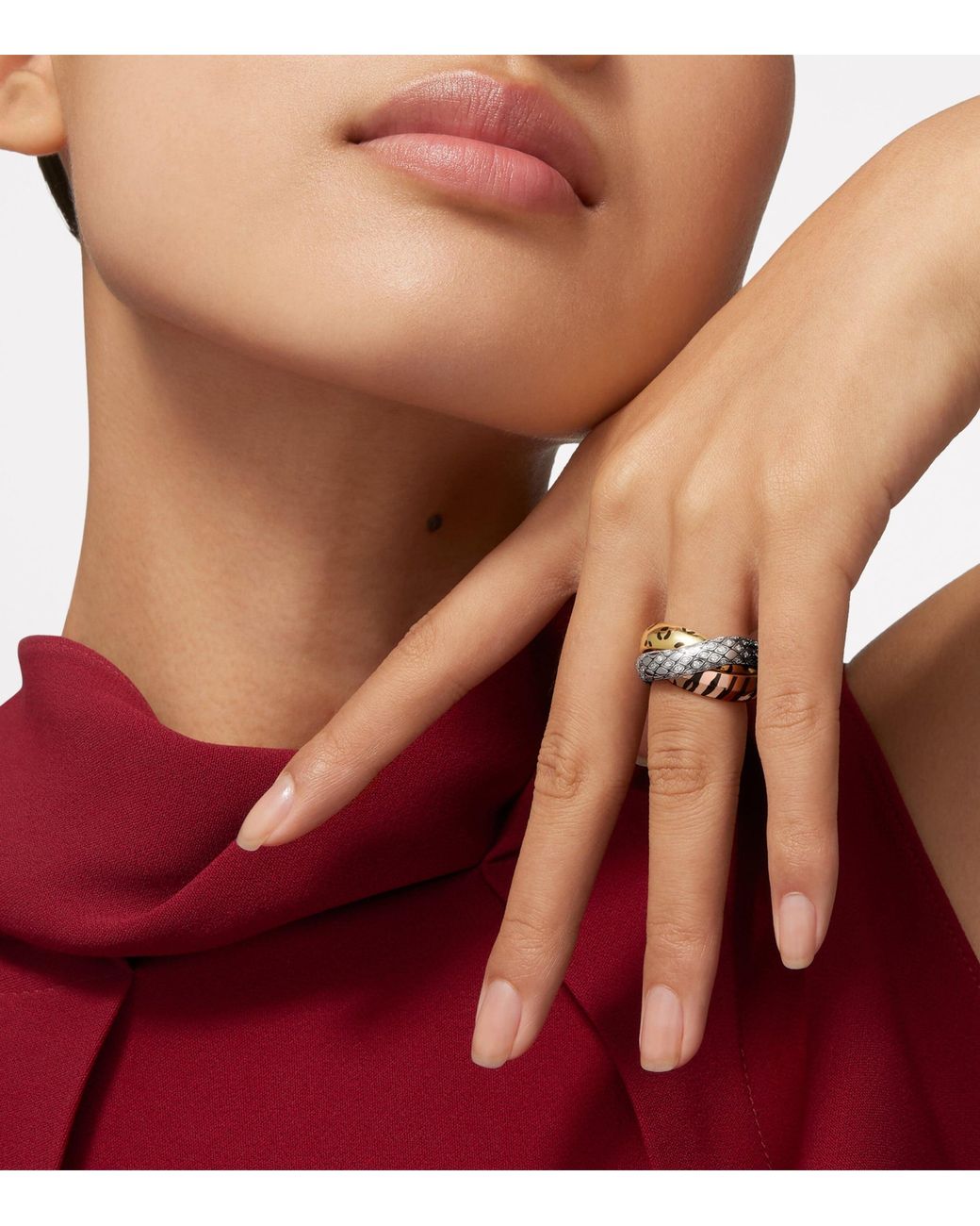 Cartier Multicolor Lacquered And Semi-Pavéd Diamond Trinity Ring