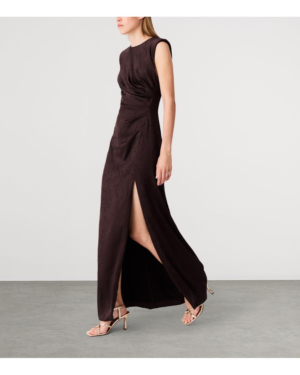 Maje Purple Ruched Sleeveless Midi Dress