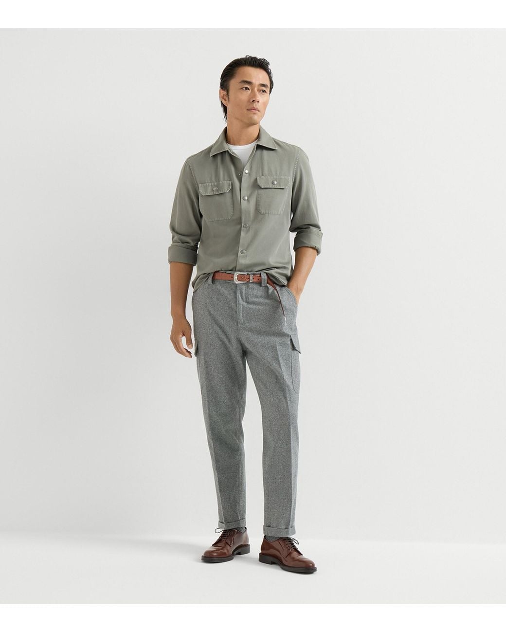 Brunello Cucinelli Gray Virgin Wool Flannel Trousers for men