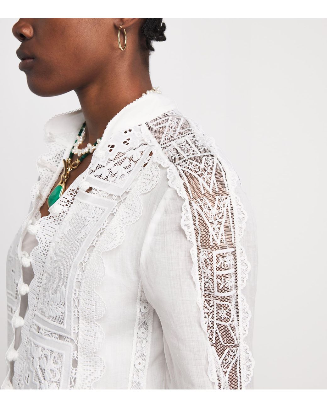 Zimmermann White Ramie Lace Aster Blouse