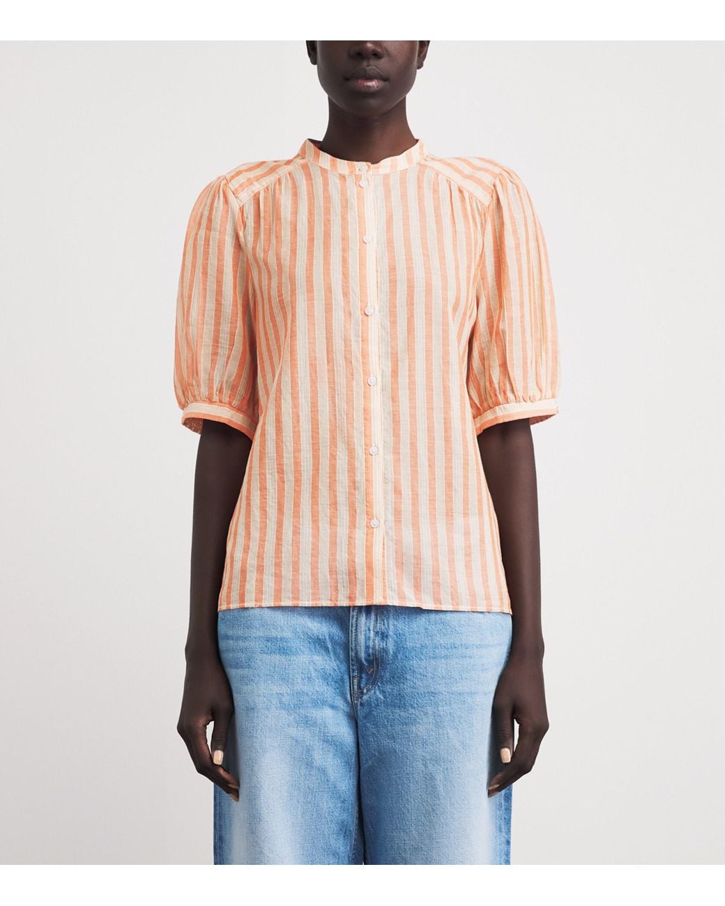 ME+EM Pink Cotton Tie Stripe Blouse