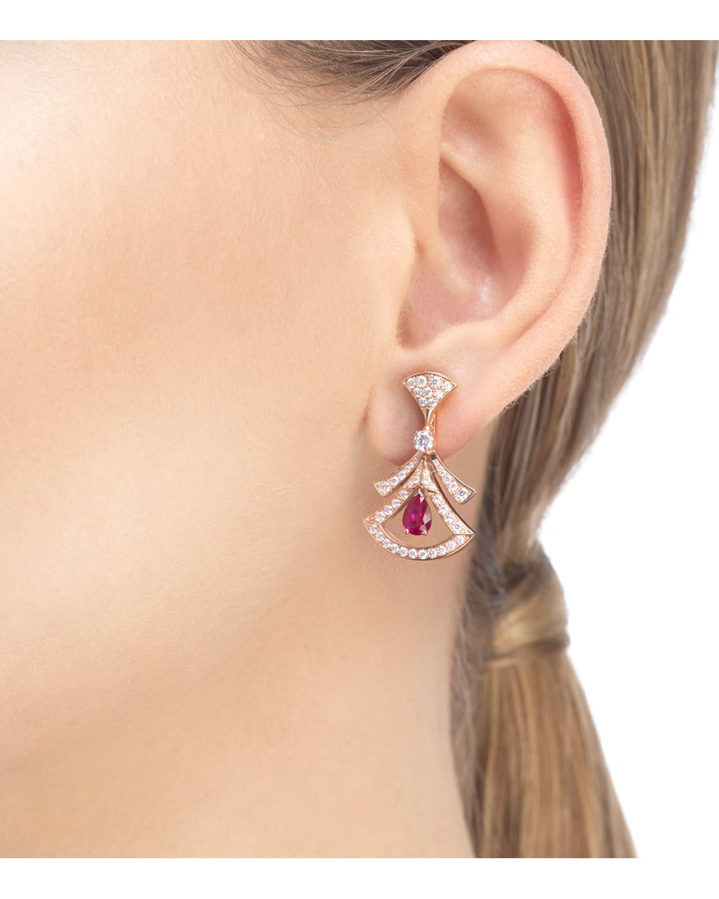 BVLGARI White Diamond And Ruby Divas' Dream Openwork Earrings