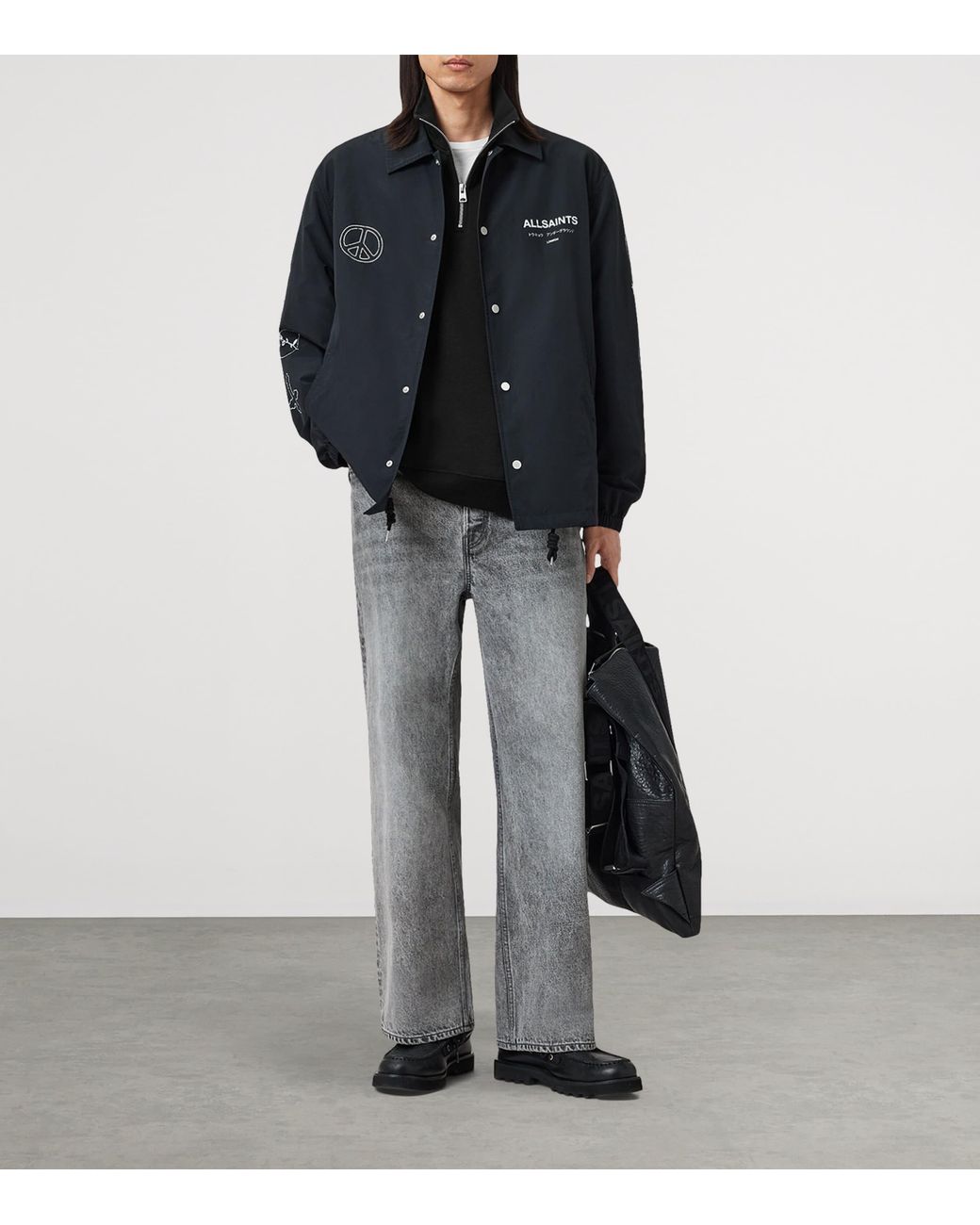 AllSaints Black Cotton Underground Half-Zip Sweatshirt for men