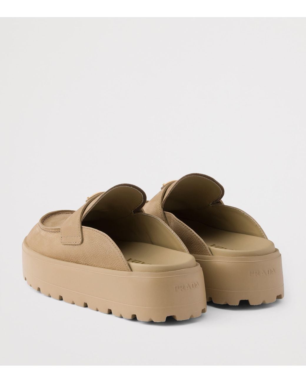 Prada Brown Nubuck Leather Flatform Mules