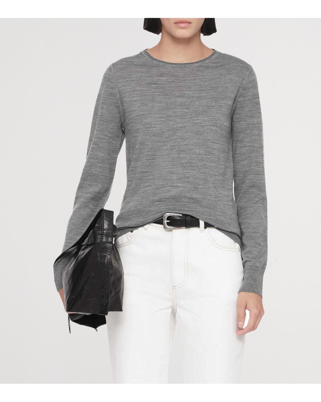 AllSaints Gray Merino Wool Coyte Sweater