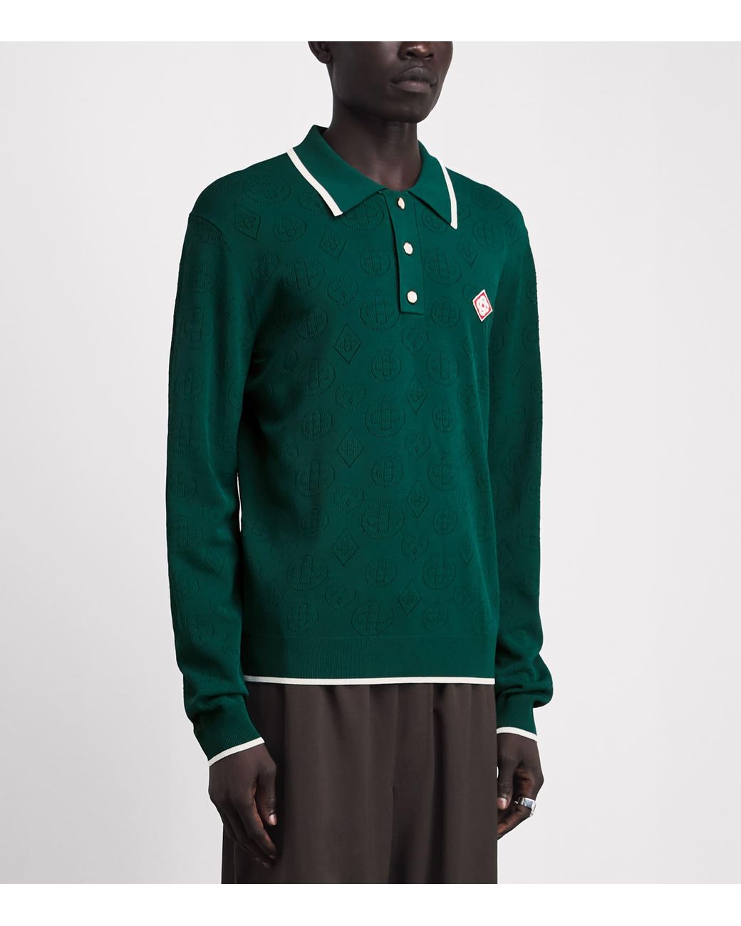 Casablanca Green Pointelle-Knit Polo Shirt for men