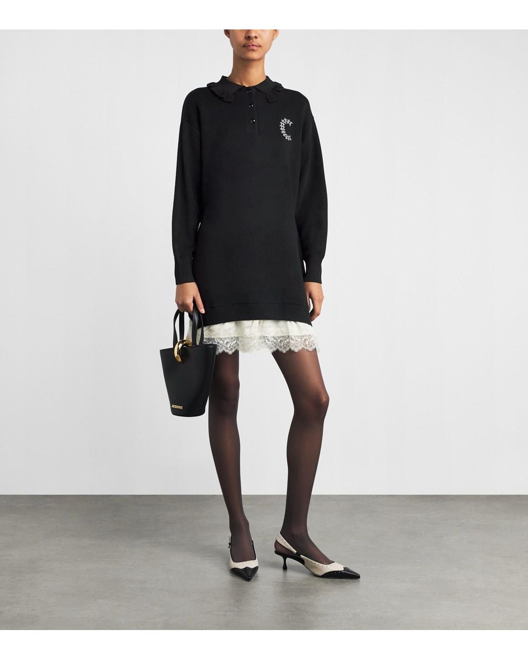 Claudie Pierlot Black Lace-Trim Sweater Mini Dress