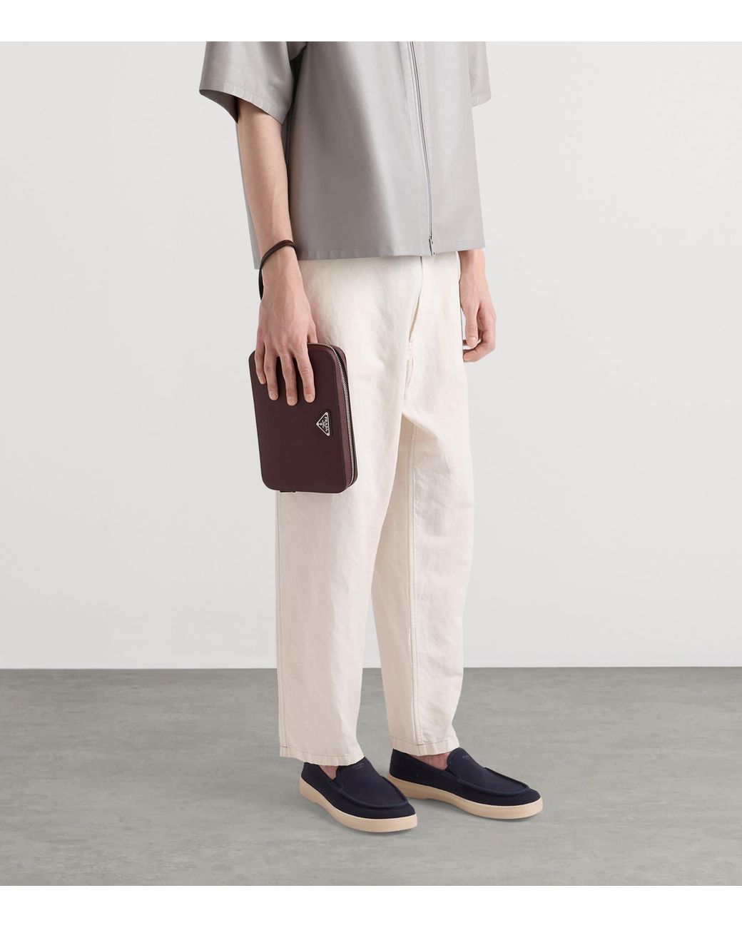 Prada White Cotton-Linen Chambray Trousers for men