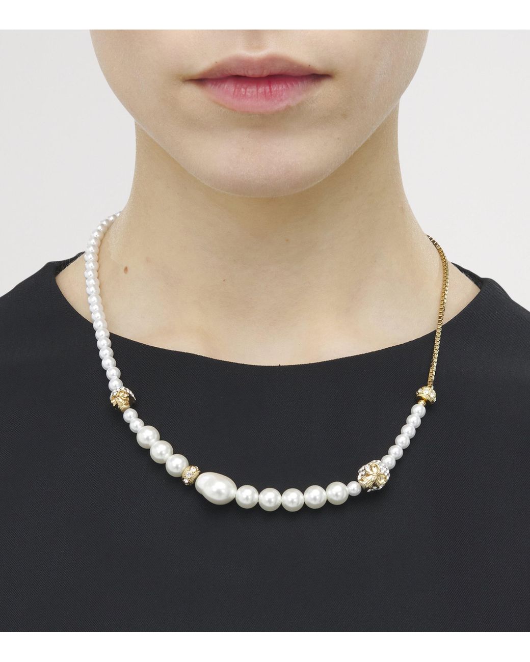 McQueen Metallic Faux Pearl And Skull Necklace for men