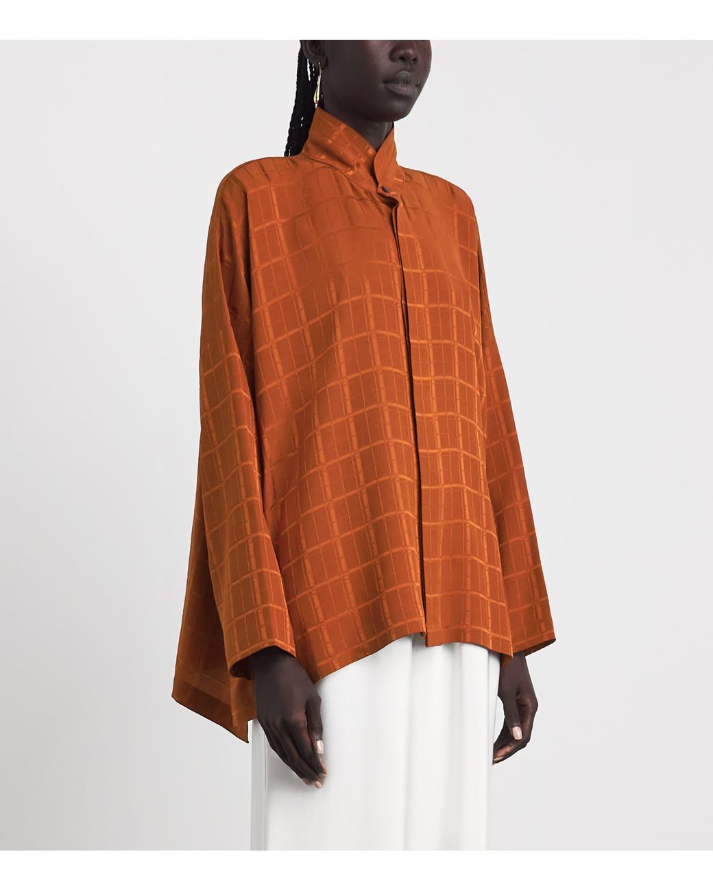 Eskandar Brown Silk Double-Stand Collar Shirt