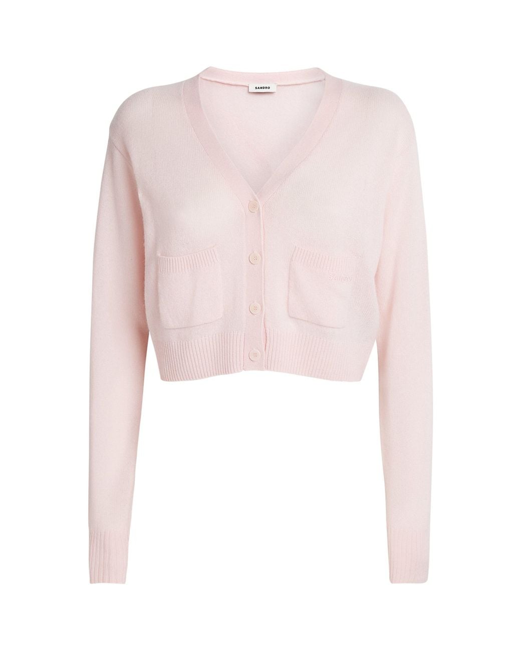 Sandro Pink Wool-Cashmere Cropped Cardigan