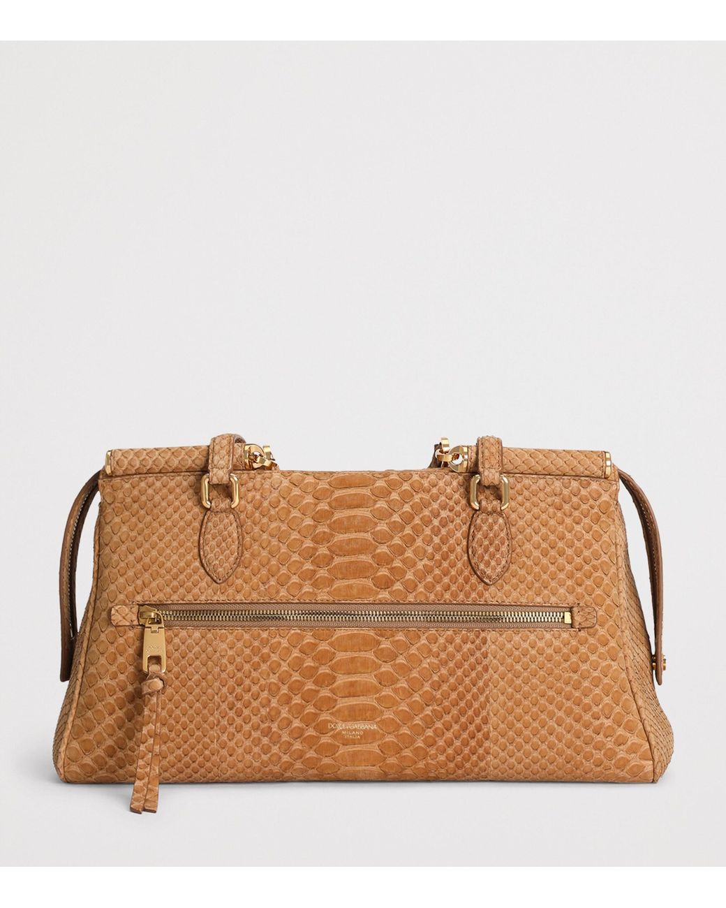 Dolce & Gabbana Brown Medium Python Leather Vittoria Top-Handle Bag