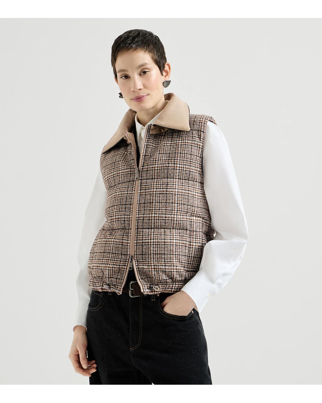 Brunello Cucinelli Brown Cotton-Linen Reversible Gilet