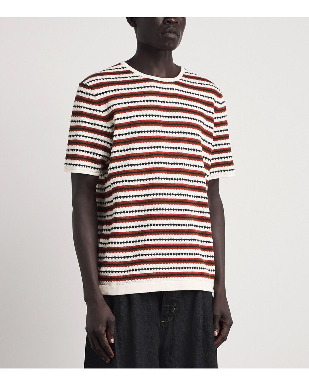 NN07 Red Organic Cotton Knit Stripe T-Shirt for men