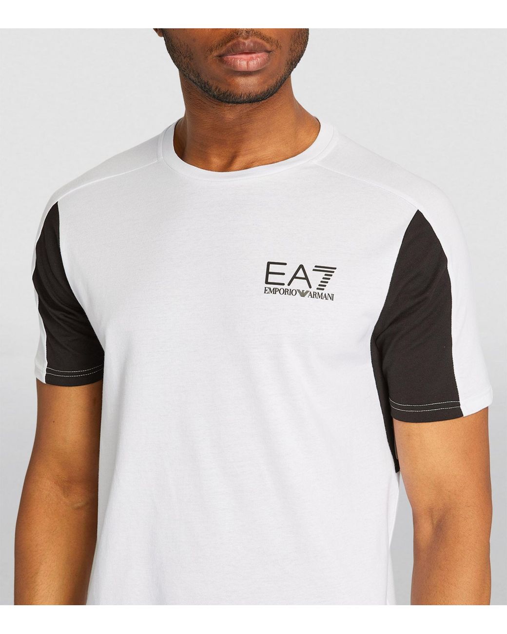 EA7 Cotton Colour-block T-shirt in White for Men | Lyst